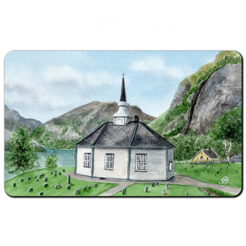 Breakfast Board  watercolor art print Norway Norge Geiranger Fjord Church