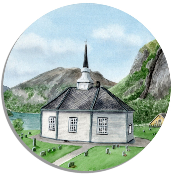 Coasters glass coasters 9,5 x  9,5 cm watercolor art print Norway Norge Geiranger Fjord Church