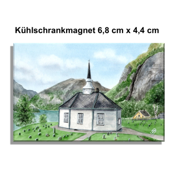 Fridge magnet watercolor art print Norway Norge Geiranger Fjord Church