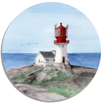 Untersetzer Glasuntersetzer rund 9,5 cm Aquarell Kunst Druck Kunstdruck Norwegen Norge Norway Leuchtturm Lindesnes Fyr Lindesnesfyr