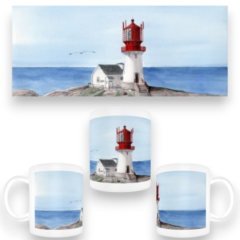 Tasse Becher Kaffeebecher  Aquarell Kunst Druck Kunstdruck Norwegen Norge Norway Leuchtturm Lindesnes Fyr Lindesnesfyr