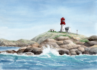 Postcard DIN-A6  watercolor art print Norway Norge Lindesnes Fyr Lighthouse