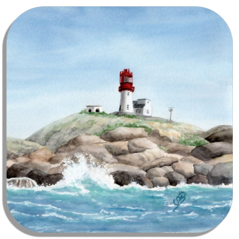 Coasters glass coasters 9,5 x  9,5 cm watercolor art print Norway Norge - Lindesnes Fyr Lighthouse