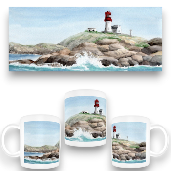 Cup Coffee Cup Mug watercolor art print Norway Norge - Lindesnes Fyr Lighthouse