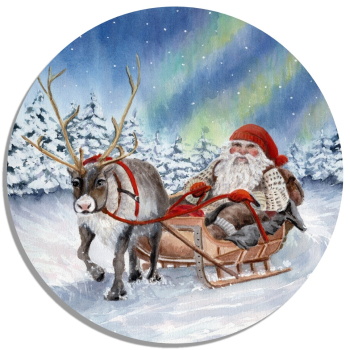 Coasters glass coasters 9,5 x  9,5 cm watercolor art print Norway Norge Christmas Santa Claus Julenisse Polarlights
