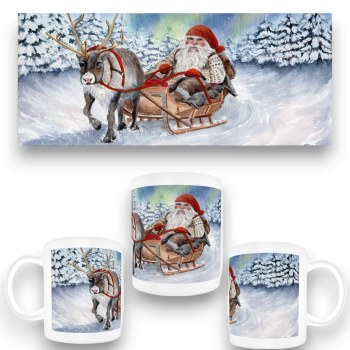 Cup Coffee Cup Mug watercolor art print Norway Norge Christmas Santa Claus Julenisse Polarlights