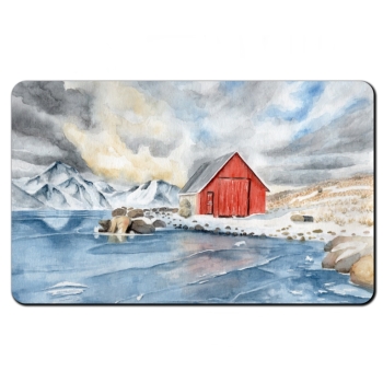 Breakfast Board  watercolor art print Norway Norge Icefjord Fjord Glacier House by the lake