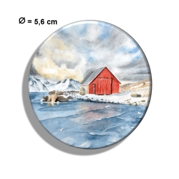 Fridge magnet with bottle opener  watercolor art print Norway Norge Icefjord Fjord Glacier House by the lake