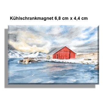 Fridge magnet  watercolor art print Norway Norge Icefjord Fjord Glacier House by the lake