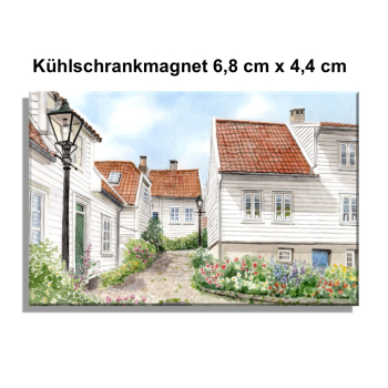 Kühlschrankmagnet Aquarell Kunst Druck Kunstdruck Norwegen Norge Norway Gamle Stavanger - NO20
