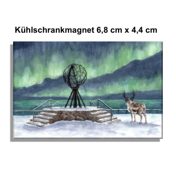 Fridge magnet  Watercolor Art Print Norway Norge Norway Nordkapp North Cape Globe Northern Lights