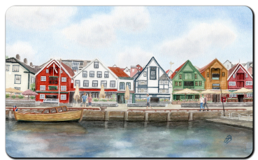 Preview: Frühstücksbrettchen Brettchen  - bunte Häuser Hafen  Stavanger - NO22