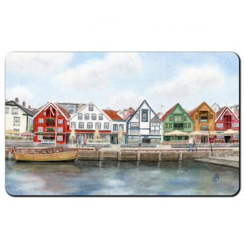 Frühstücksbrettchen Brettchen Aquarell Kunst Druck Kunstdruck Norwegen Norge Norway  - bunte Häuser Hafen  Stavanger