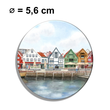 Kühlschrankmagnet m. Flaschenöffner  Aquarell Kunst Druck Kunstdruck Norwegen Norge Norway bunte Häuser Hafen  Stavanger