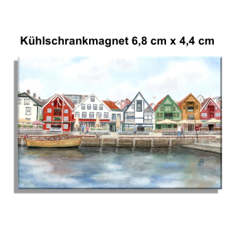Kühlschrankmagnet Aquarell Kunst Druck Kunstdruck Norwegen Norge Norway bunte Häuser Hafen  Stavanger