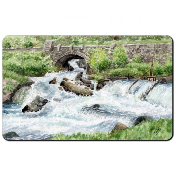 Breakfast Board  watercolor art print Norway Norge Geiranger Fjord River with waterfall