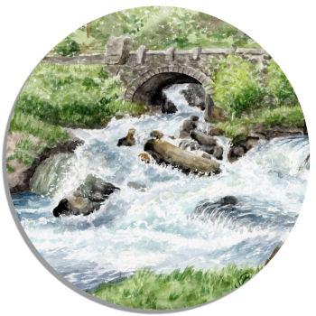 Coasters glass coasters 9,5 x  9,5 cm watercolor art print Norway Norge Geiranger Fjord River with waterfall
