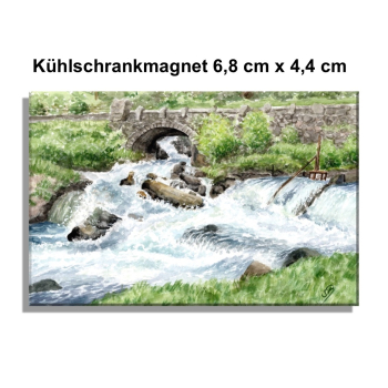 Fridge magnet watercolor art print Norway Norge Geiranger Fjord River with waterfall