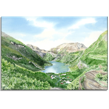 Leinwand 30 x 20 cm Keilrahmen Canvas-Leinen Aquarell Kunst Druck Kunstdruck Norwegen Norge Norway Geiranger Fjord