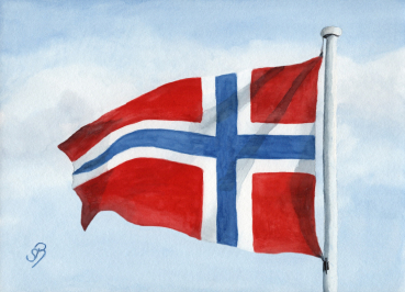 Postkarte DIN-A6 Aquarell Maritim Kunst Druck Kunstdruck Nordsee Flagge Norwegen
