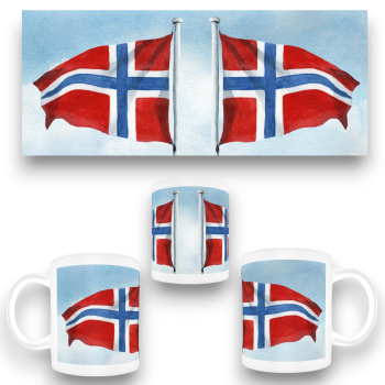 Tasse Becher Kaffeebecher Aquarell Maritim Kunst Druck Kunstdruck Nordsee Flagge Norwegen