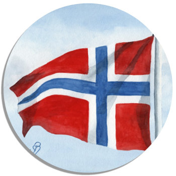 Untersetzer Glasuntersetzer rund 9,5 cm Aquarell Maritim Kunst Druck Kunstdruck Nordsee Flagge Norway