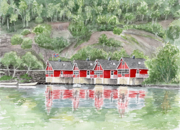 Postcard DIN-A6  watercolor art print Norway Norge Aurlandsfjord - Flåm Flam