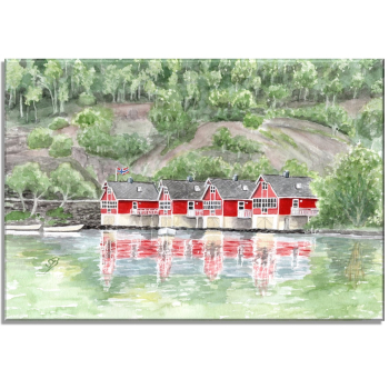 Stretcher frame canvas 30 x 20 cm linen  watercolor art print Norway Norge Aurlandsfjord - Flåm Flam