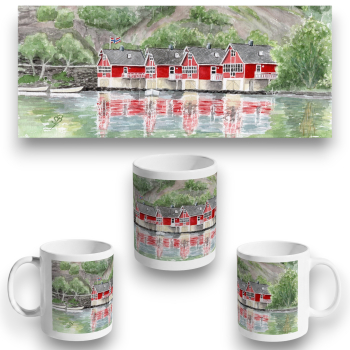 Cup Coffee Cup Mug watercolor art print Norway Norge  Aurlandsfjord - Flåm Flam