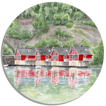 Coasters glass coasters 9,5 x  9,5 cm watercolor art print Norway Norge Aurlandsfjord - Flåm Flam