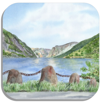 Coasters glass coasters 9,5 x  9,5 cm watercolor art print Norway Norge Aurlandsfjord - Flåm Flam