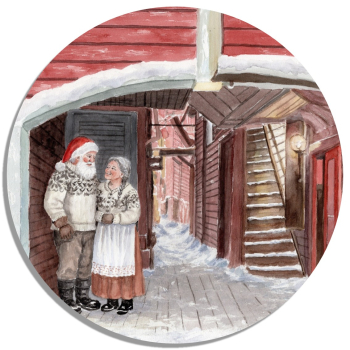 Coasters glass coasters 9,5 x  9,5 cm watercolor art print Norway Norge Bergen Bryggen - Julehuset - Christmas