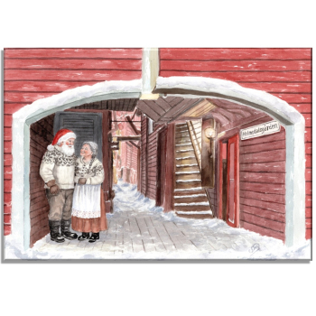 Stretcher frame canvas 30 x 20 cm linen  watercolor art print Norway Norge Bergen Bryggen - Julehuset - Christmas