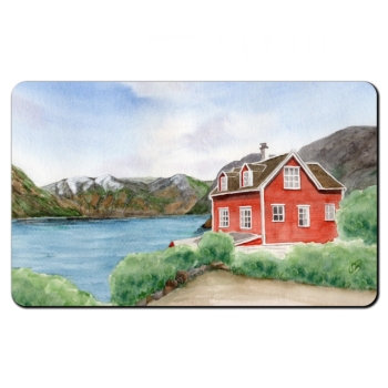 Frühstücksbrettchen Brettchen Aquarell Kunst Druck Kunstdruck Norwegen Norge Norway Eisfjord Fjord Gletscher Haus am Fjord