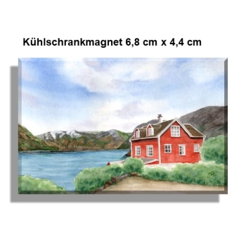 Kühlschrankmagnet  Aquarell Kunst Druck Kunstdruck Norwegen Norge Norway Eisfjord Fjord Gletscher Haus am Fjord