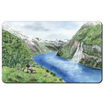 Breakfast Board  watercolor art print Norway Norge Geiranger Fjord - The Seven Sisters - Waterfall - NO30