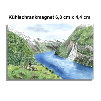 Fridge magnet watercolor art print Norway Norge Geiranger Fjord - The Seven Sisters - Waterfall - NO30