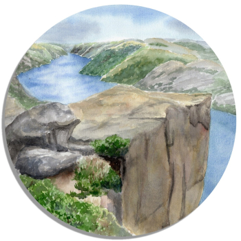 Coasters glass coasters 9,5 x  9,5 cm watercolor art print Norway Norge - Preikestolen  Stavanger - NO31