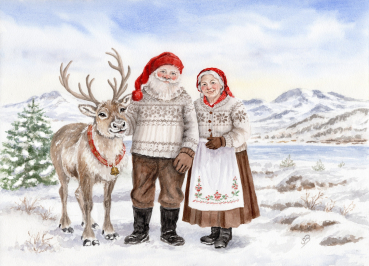 Postkarte DIN-A6 Aquarell Kunst Druck Kunstdruck Norwegen Norge Norway Weihnachten Weihnachtsmann Julenissen - NO32