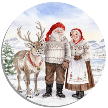 Untersetzer Glasuntersetzer rund 9,5 cm Aquarell Kunst Druck Kunstdruck Norwegen Norge Norway Weihnachten Weihnachtsmann Julenissen - NO32