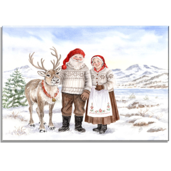 Stretcher frame canvas 30 x 20 cm linen  watercolor art print Norway Norge Weihnachten Weihnachtsmann Julenissen - NO32