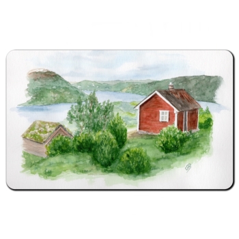 Frühstücksbrettchen Brettchen Aquarell Kunst Druck Kunstdruck Norwegen Norge Norway Eisfjord Fjord Gletscher Haus am Fjord