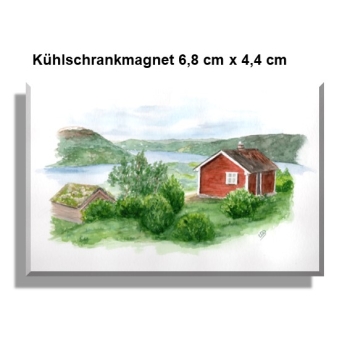 Kühlschrankmagnet  Aquarell Kunst Druck Kunstdruck Norwegen Norge Norway Eisfjord Fjord Gletscher Haus am Fjord
