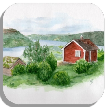 Untersetzer Glasuntersetzer 9,5 x 9,5 cm Aquarell Kunst Druck Kunstdruck Norwegen Norge Norway Eisfjord Fjord Gletscher Haus am Fjord