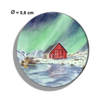 Kühlschrankmagnet m. Flaschenöffner Aquarell Kunst Druck Kunstdruck Norwegen Norge Norway Eisfjord Fjord Gletscher Haus am Fjord Polarlichter