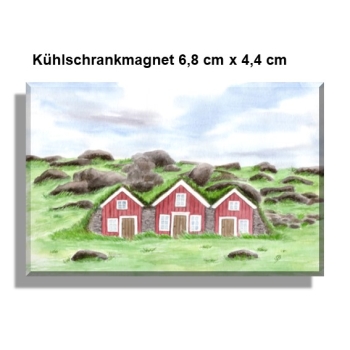 Kühlschrankmagnet  Aquarell Kunst Druck Kunstdruck  Feenhäuser Island Märchen