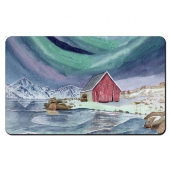 Frühstücksbrettchen Brettchen Aquarell Kunst Druck Kunstdruck Norwegen Norge Norway Eisfjord Fjord Gletscher Haus am Fjord Polarlichter