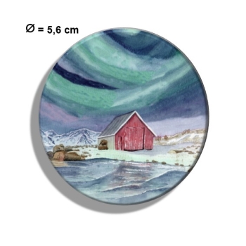 Kühlschrankmagnet m. Flaschenöffner Aquarell Kunst Druck Kunstdruck Norwegen Norge Norway Eisfjord Fjord Gletscher Haus am Fjord Polarlichter