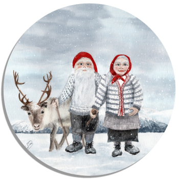 Untersetzer Glasuntersetzer rund 9,5 cm Aquarell Kunst Druck Kunstdruck Norwegen Norge Norway Weihnachten Weihnachtsmann Julenissen - NO9