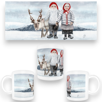 Tasse Becher Kaffeebecher  Aquarell Kunst Druck Kunstdruck Norwegen Norge Norway Weihnachten Weihnachtsmann Julenissen - NO9